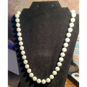 Monet 70s Milk Glass White Bead Barrel Necklace – 9' Long Hand Knotted Vintage